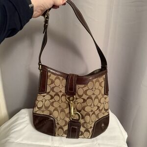 Coach Hamptons Hobo Shoulder Bag Purse #11058 Brown Monogram Leather Y2K 2007